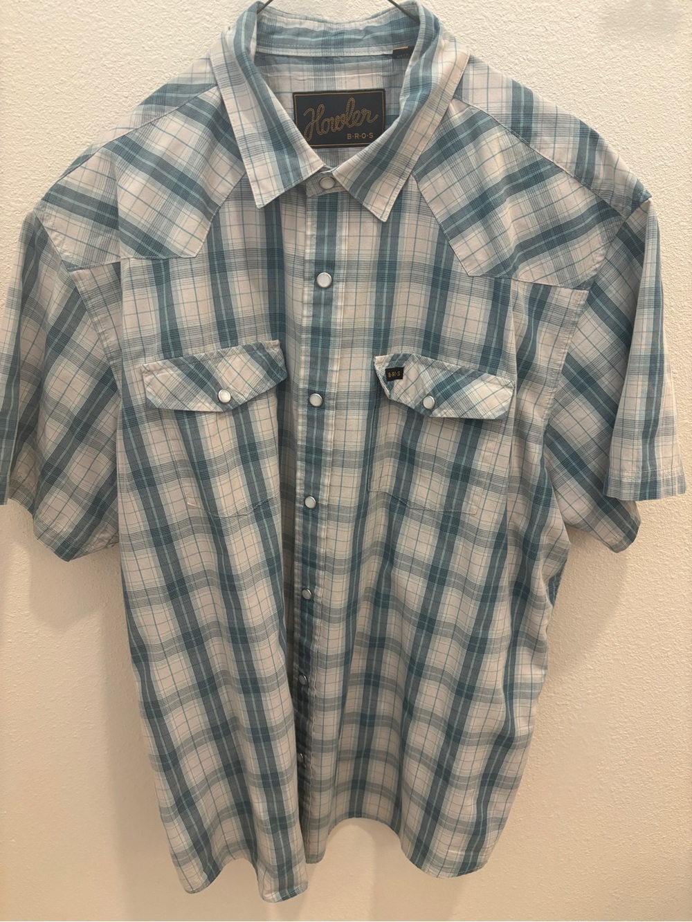 Howler Brothers Light Blue and White Plaid Short-Sleeve Button-Up Shirt